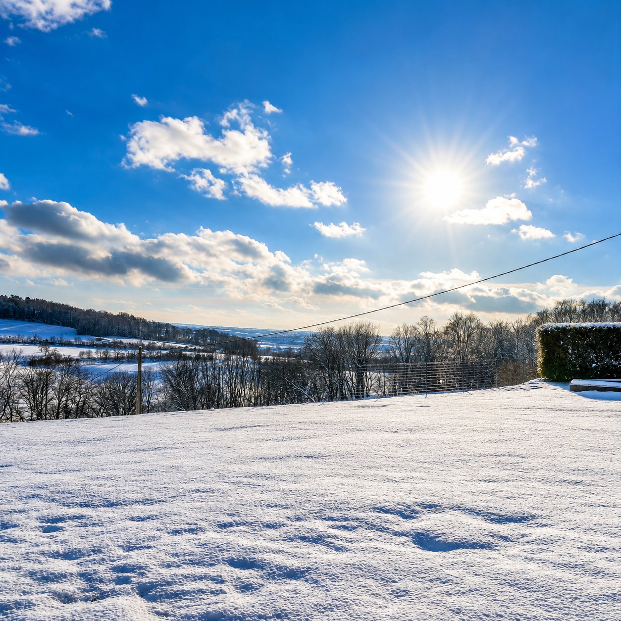 Winters uitzicht over het besneeuwde heuvelland