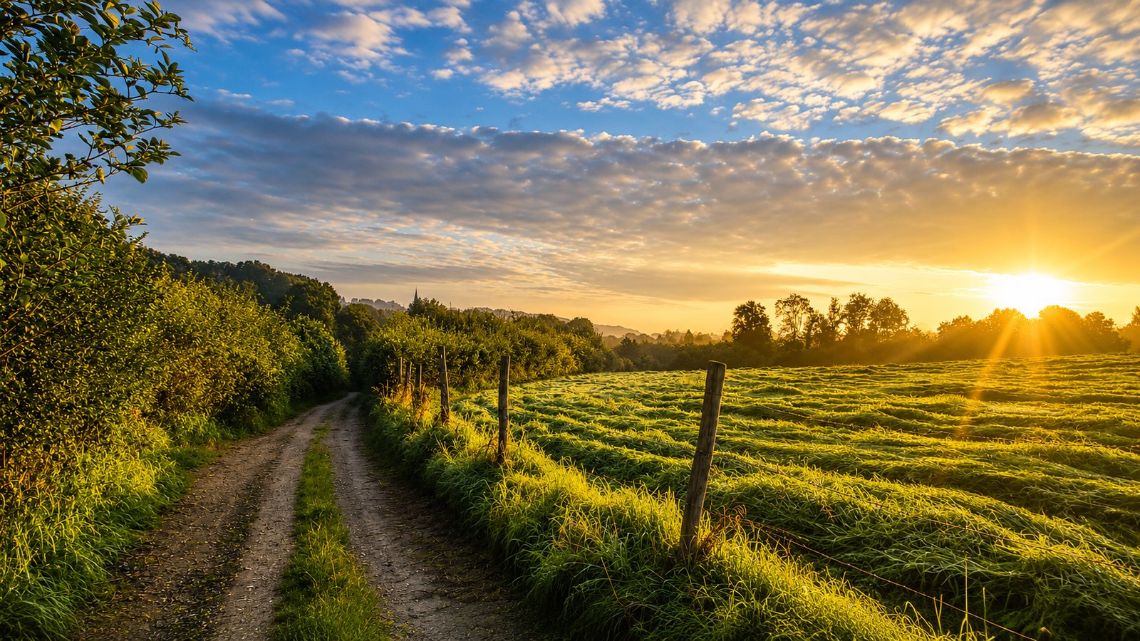Veldweg bij zonsopgang in de Voerstreek